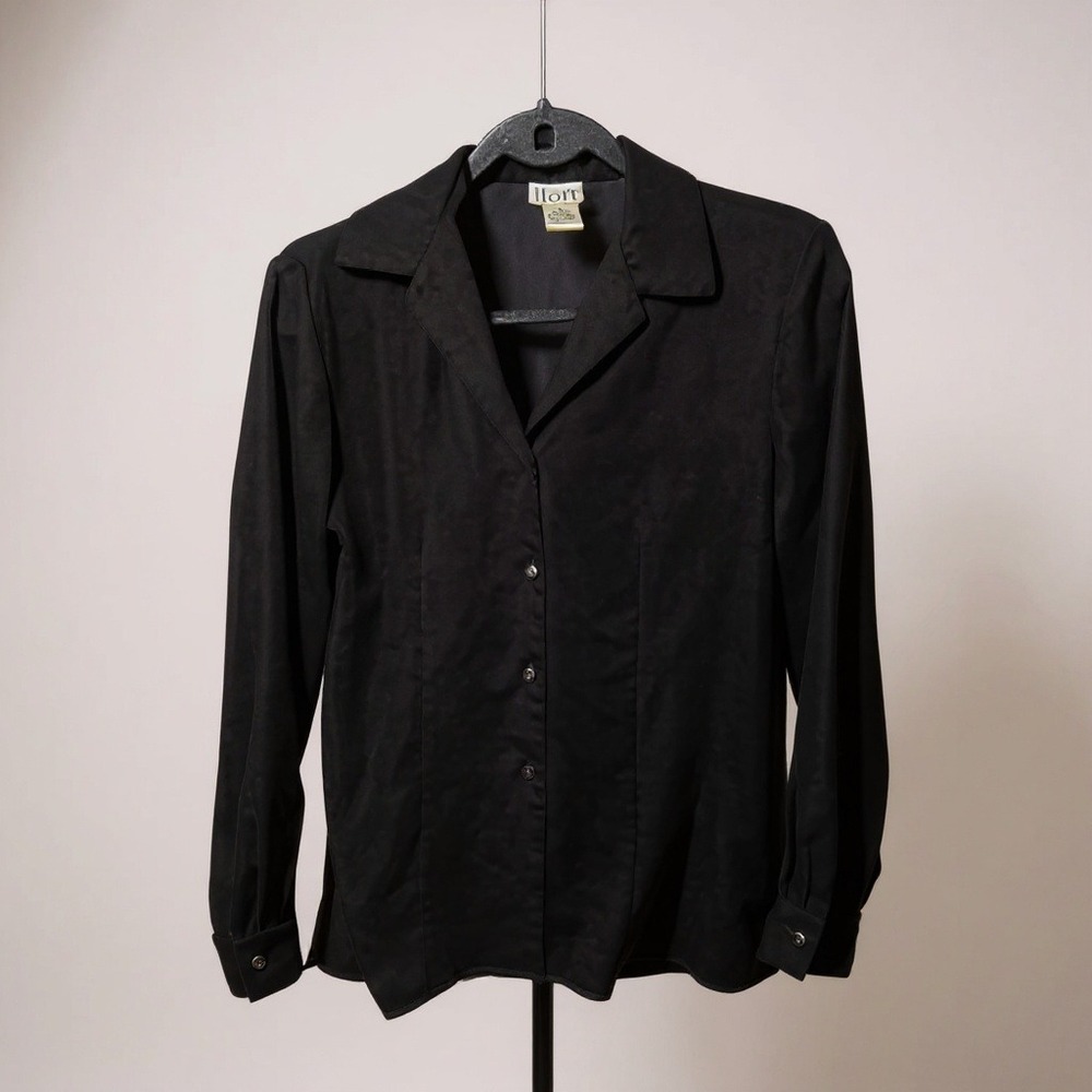 LOFT Ann Taylor‎ Black Velvet Button Up Long Sleeve Blouse Women Size 6